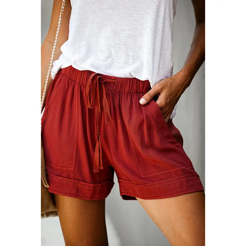 Blue Wide Leg Elastic Waist Shorts for Women