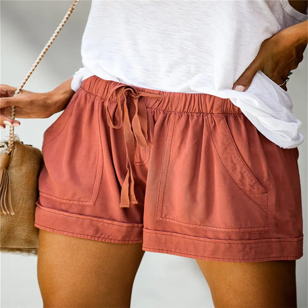 Blue Wide Leg Elastic Waist Shorts for Women