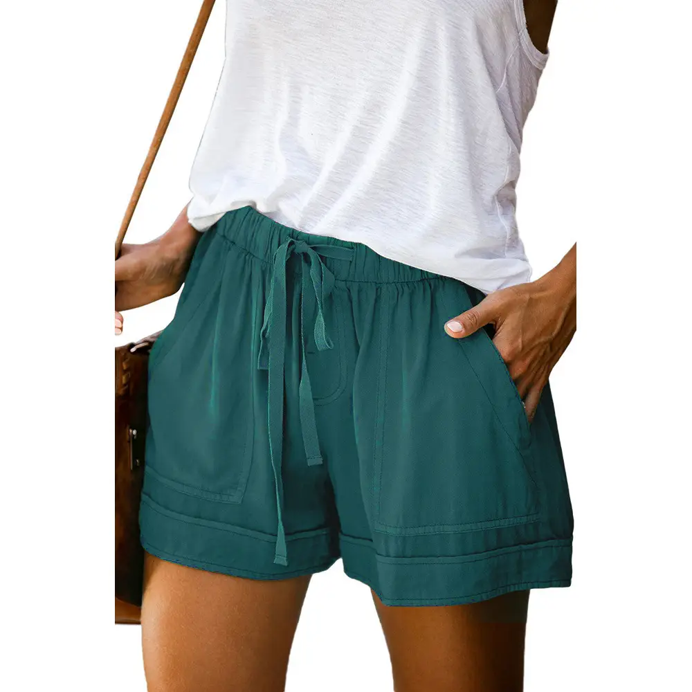 Blue Wide Leg Elastic Waist Shorts for Women