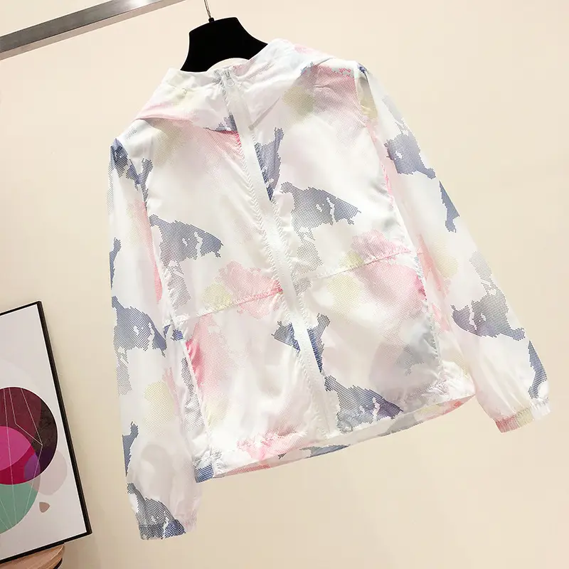 Women Printed Hooded Sun Protection Jacket Pink