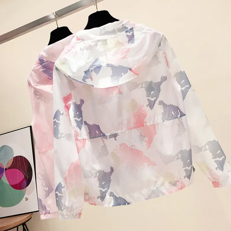 Women Printed Hooded Sun Protection Jacket Pink