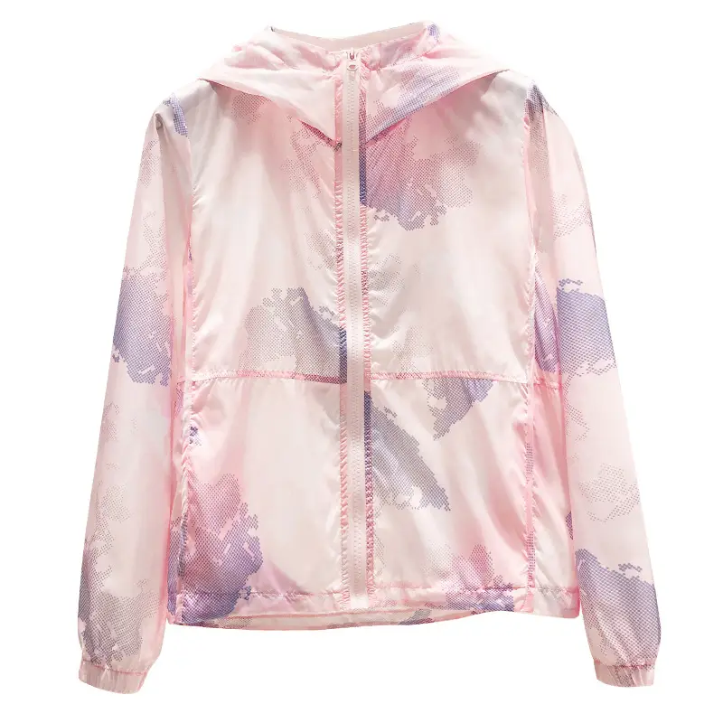 Women Printed Hooded Sun Protection Jacket Pink