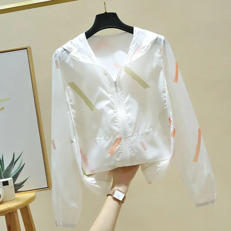 Women Printed Hooded Sun Protection Jacket Pink