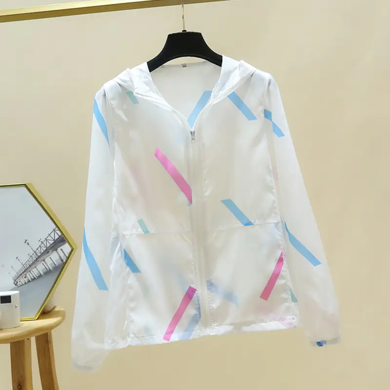 Women Printed Hooded Sun Protection Jacket Pink