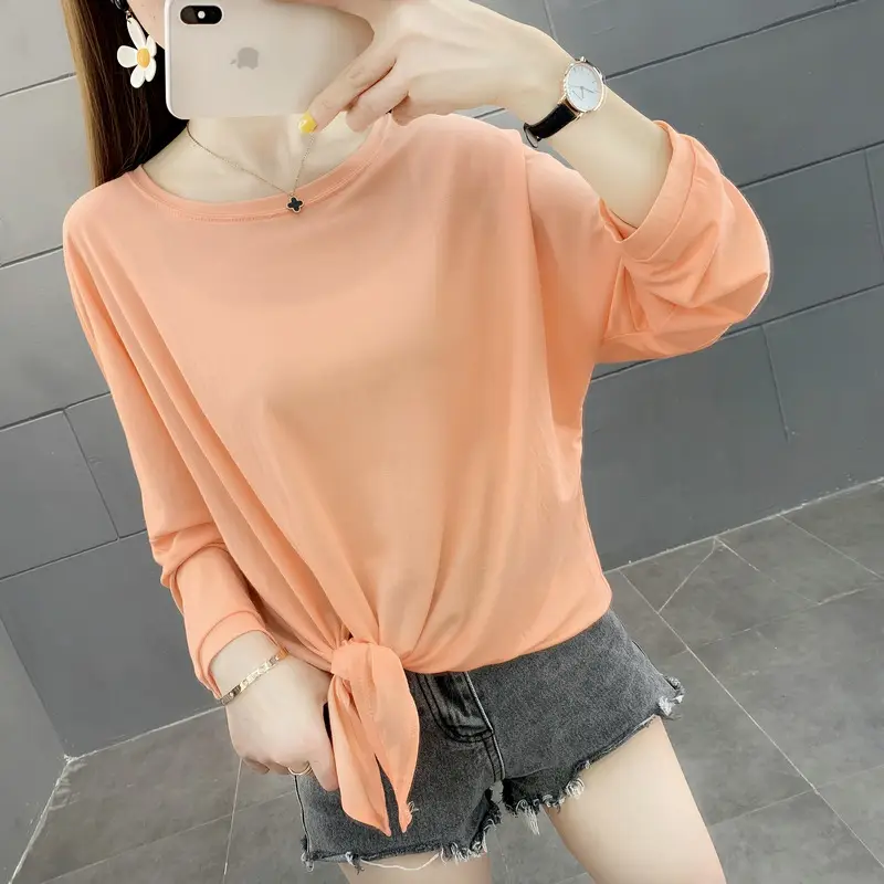 2024 Women's Knitted Long Sleeve T-Shirt Mint Green - Image 8