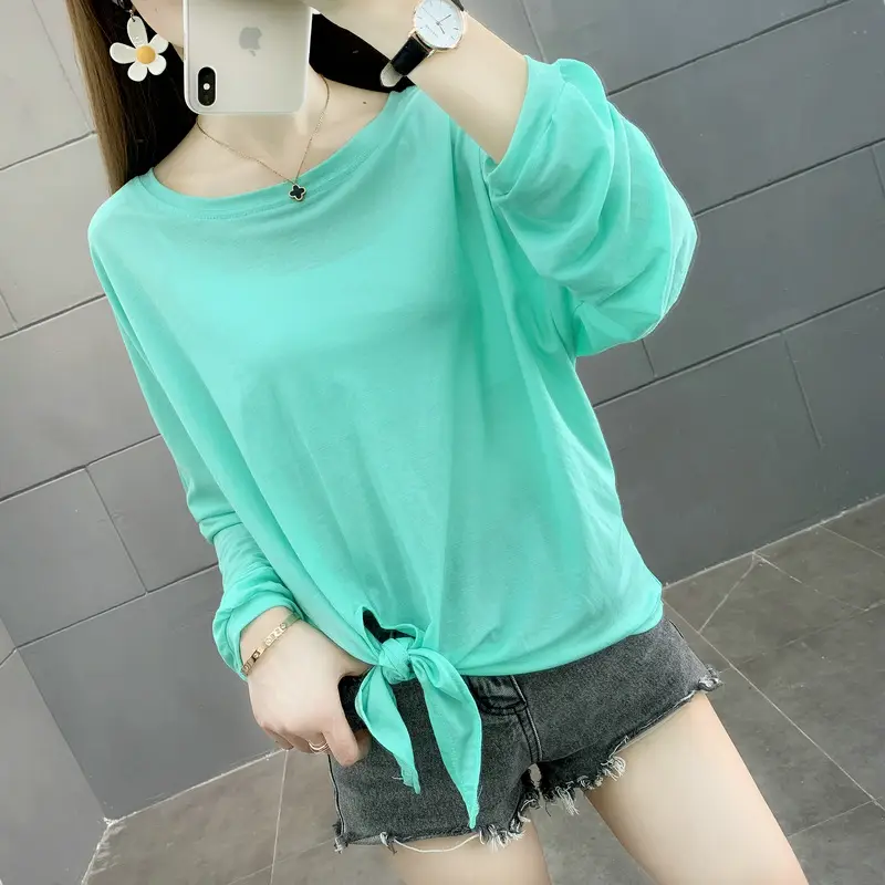 2024 Women's Knitted Long Sleeve T-Shirt Mint Green - Image 9