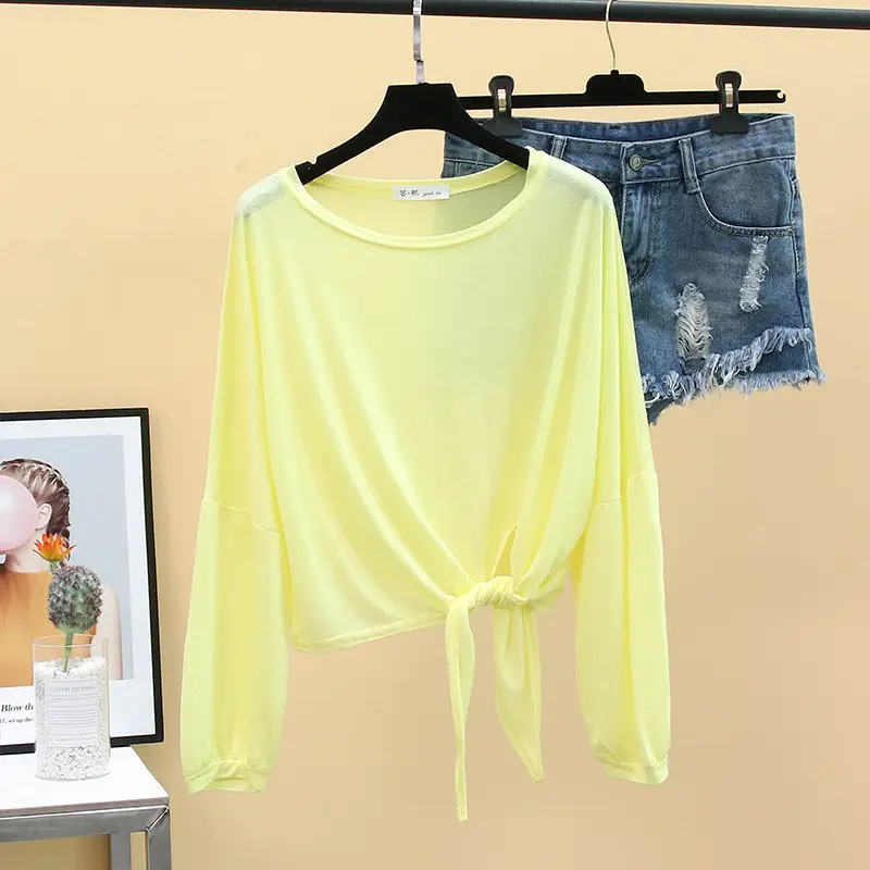 2024 Women's Knitted Long Sleeve T-Shirt Mint Green - Image 2