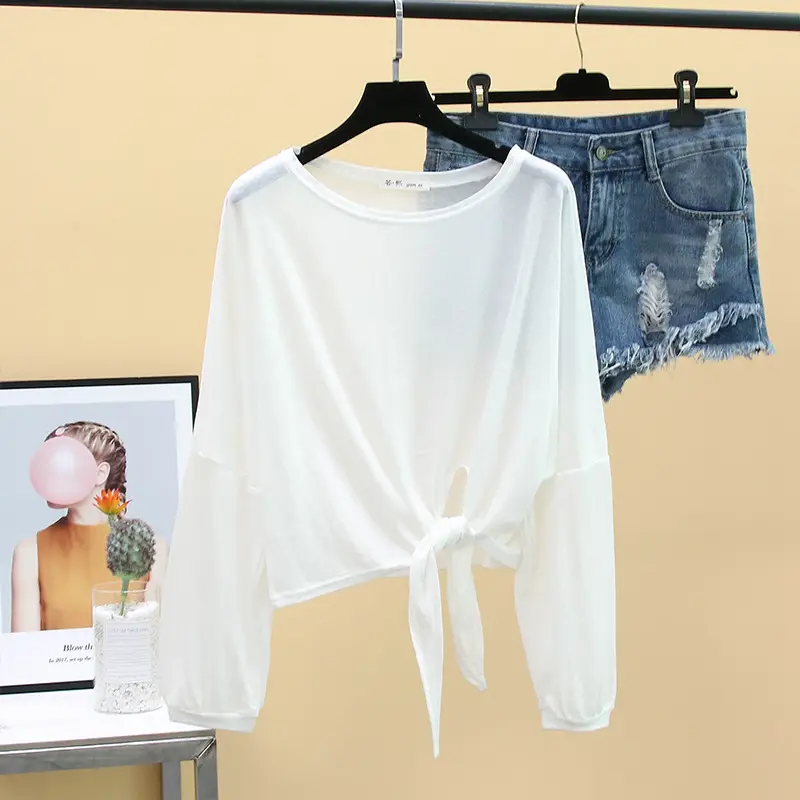 2024 Women's Knitted Long Sleeve T-Shirt Mint Green - Image 3