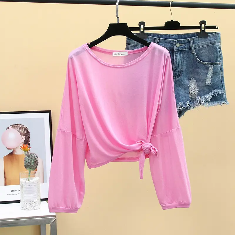 2024 Women's Knitted Long Sleeve T-Shirt Mint Green - Image 4
