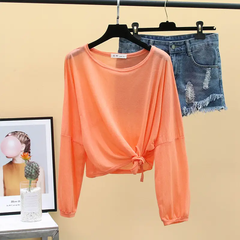 2024 Women's Knitted Long Sleeve T-Shirt Mint Green - Image 5