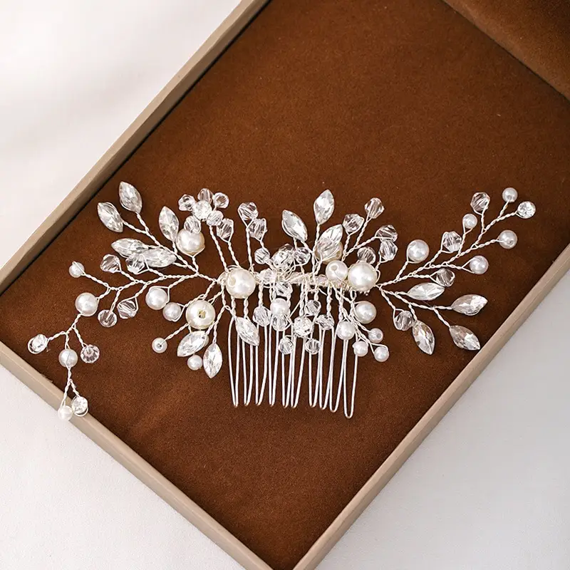 Crystal Pearl Wedding Hair Comb with Branch Design - Image 2