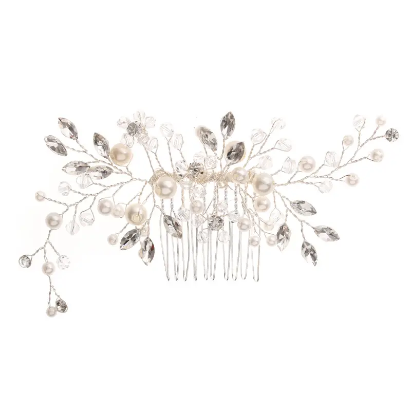 Crystal Pearl Wedding Hair Comb with Branch Design - Image 5