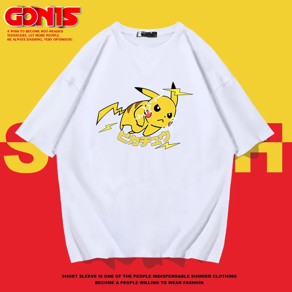 Men Women Cartoon T-Shirt Black Summer Loose Fit - Image 7