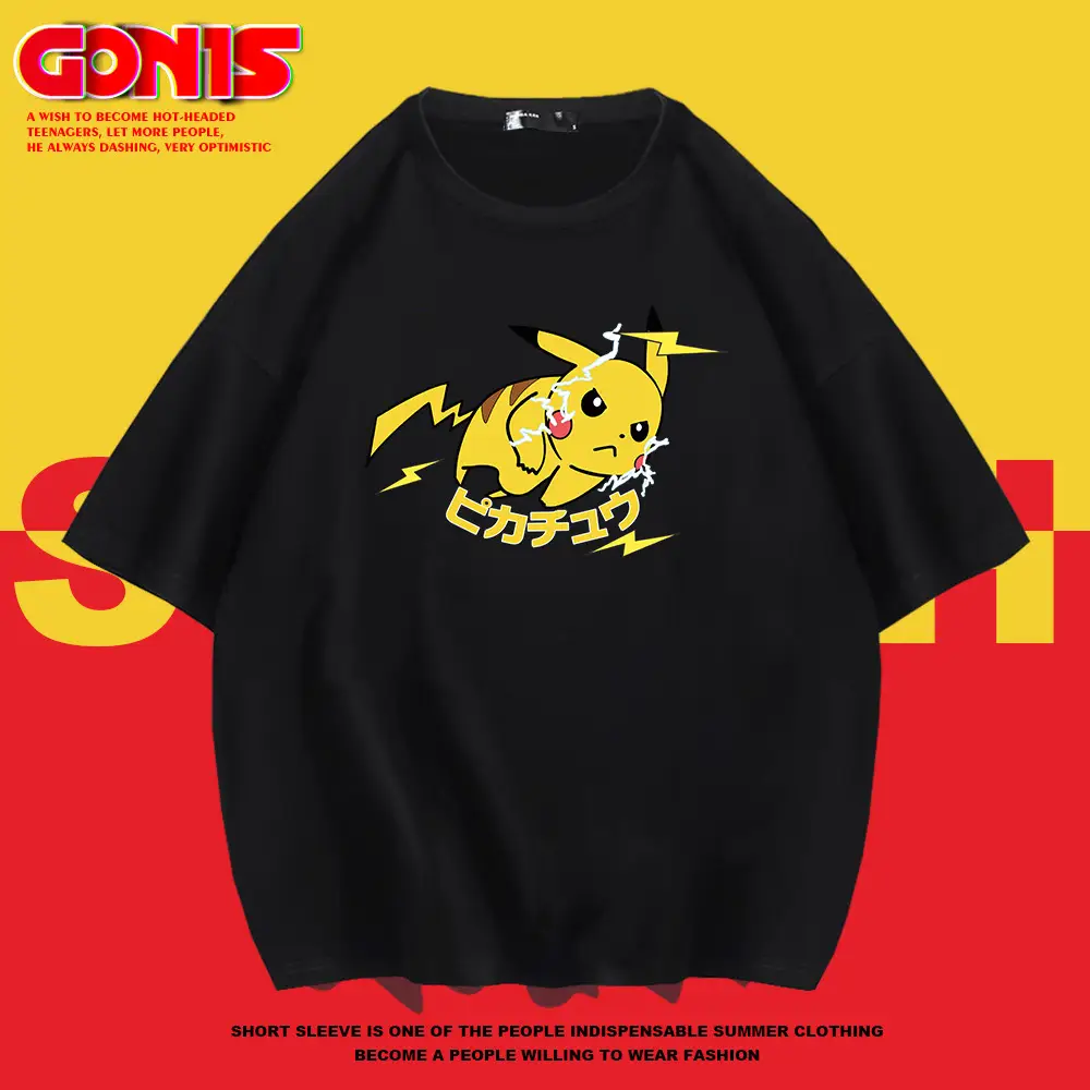 Men Women Cartoon T-Shirt Black Summer Loose Fit - Image 8