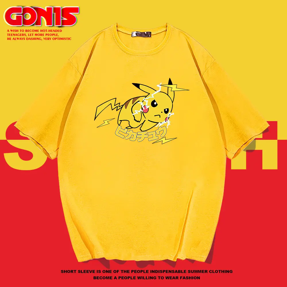 Men Women Cartoon T-Shirt Black Summer Loose Fit - Image 9