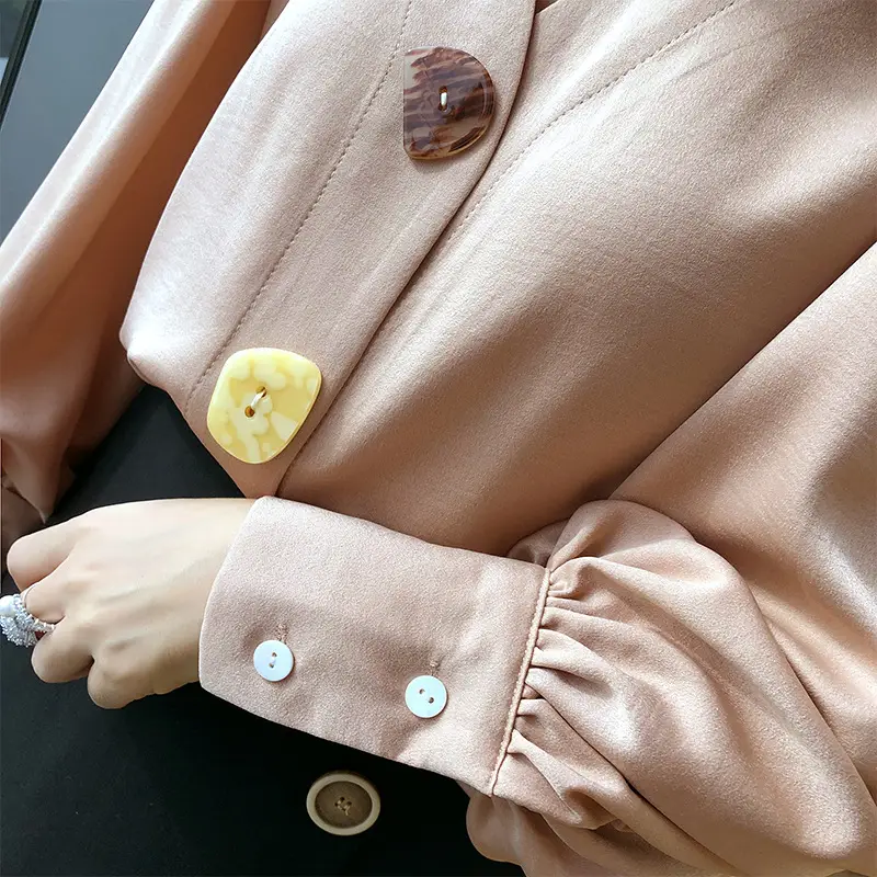 Women V-Neck Light Gold Blouse with Lantern Sleeve 2024 - Image 7