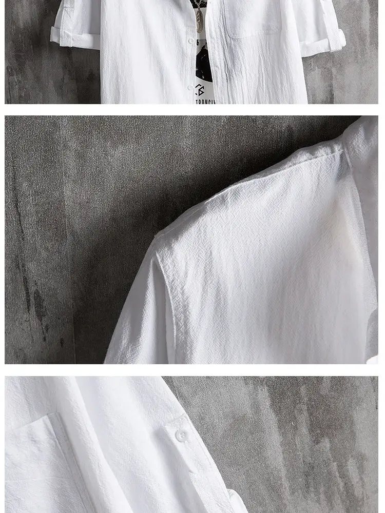 Cotton Linen 54Sleeve Cardigan Men Korean Style Olive — feature 8