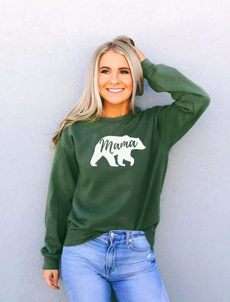 Mama Print Long Sleeve Sweater Green - Image 7