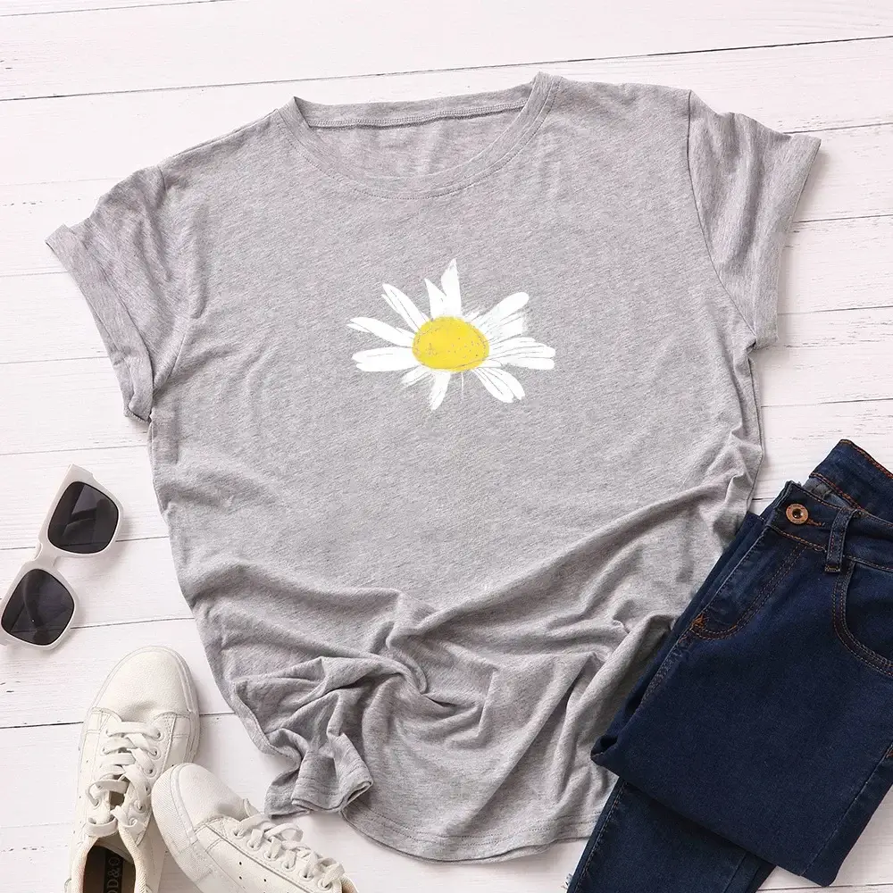 Yellow Daisy Cotton T-Shirt for Women