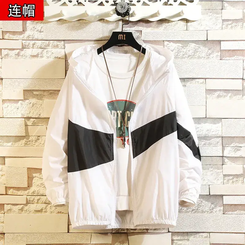 Men's Korean Style Sun Protection Jacket Blue Black White - Image 8