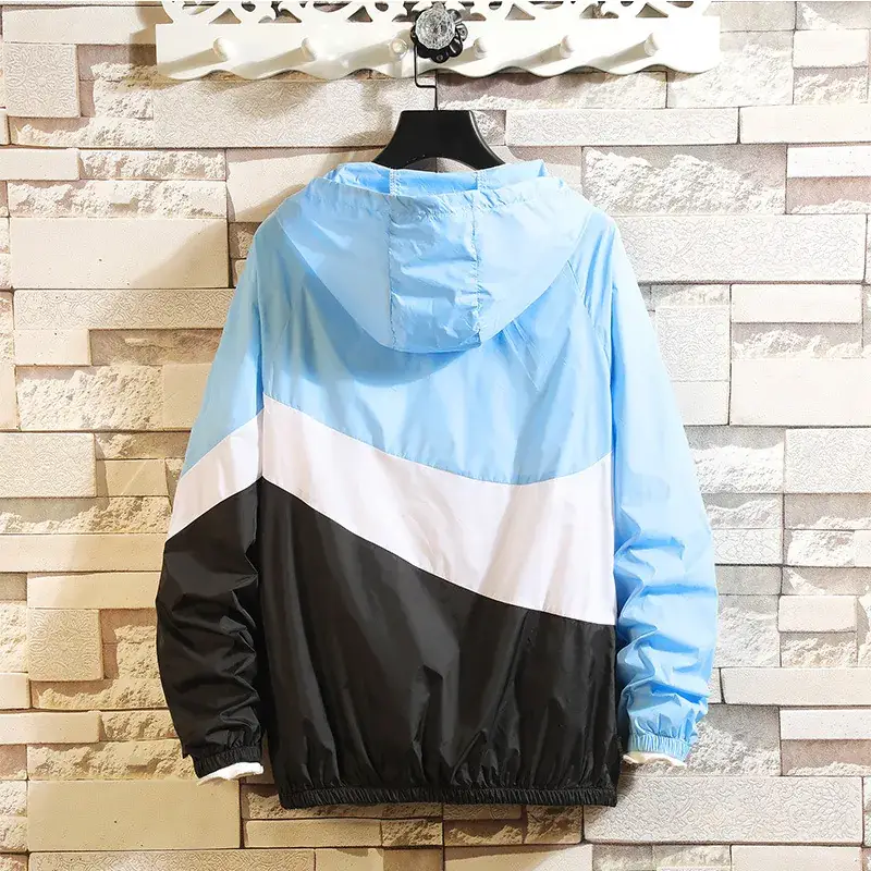 Men's Korean Style Sun Protection Jacket Blue Black White - Image 9