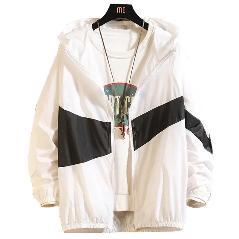 Men's Korean Style Sun Protection Jacket Blue Black White - Image 11