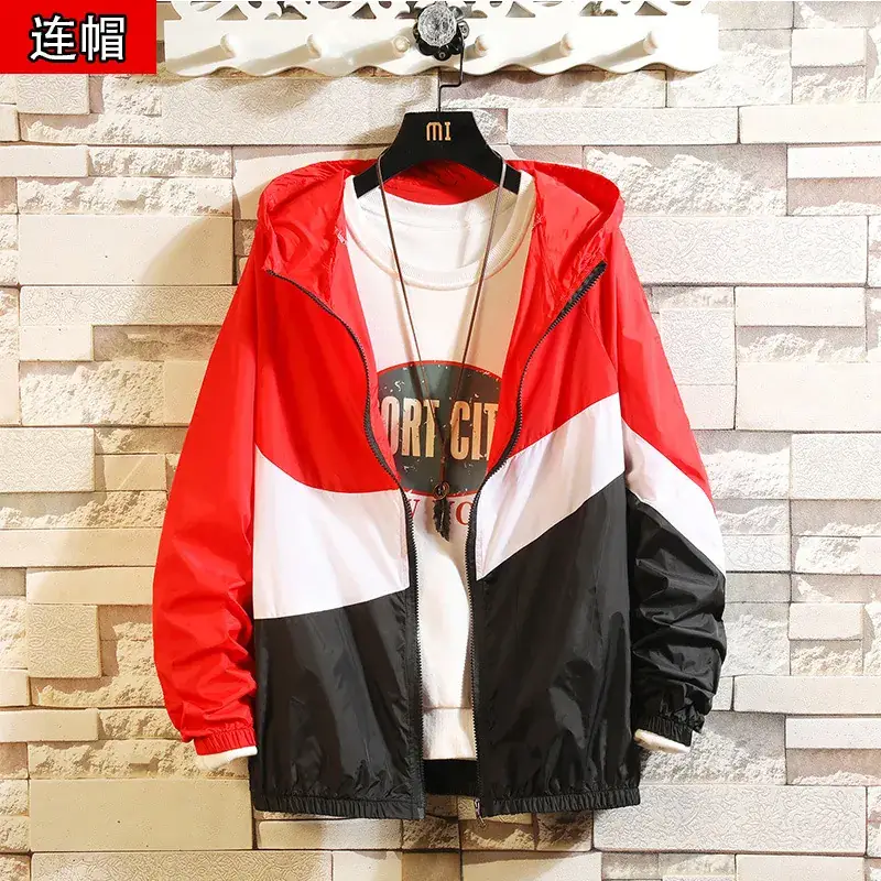 Men's Korean Style Sun Protection Jacket Blue Black White - Image 3