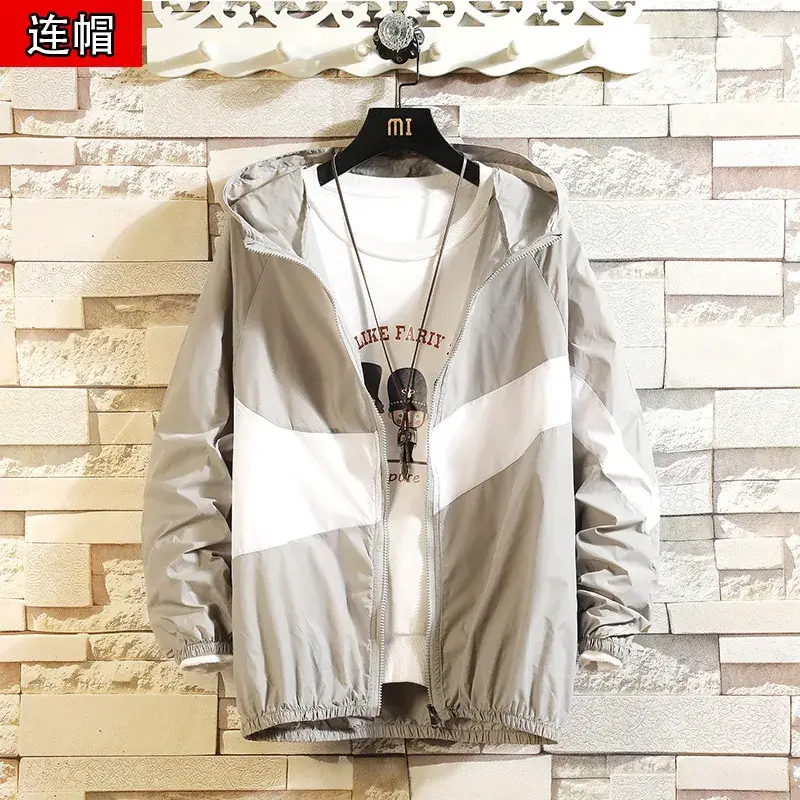 Men's Korean Style Sun Protection Jacket Blue Black White - Image 4