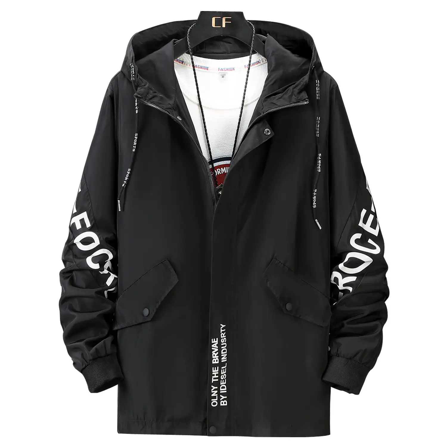 Men's Red Hooded Jacket Large Spring Autumn Korean Style