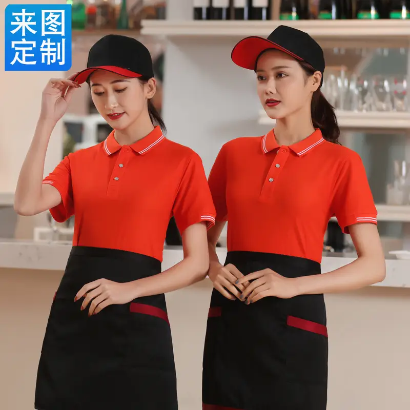 Men Red Polo T-Shirt Short Sleeve Workwear