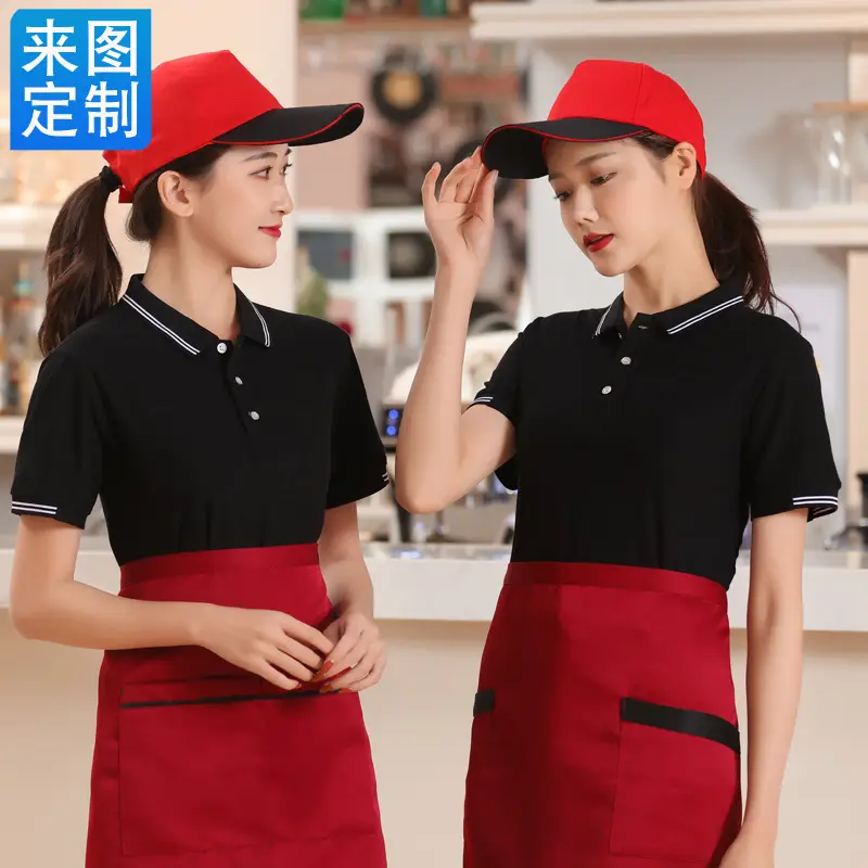 Men Red Polo T-Shirt Short Sleeve Workwear