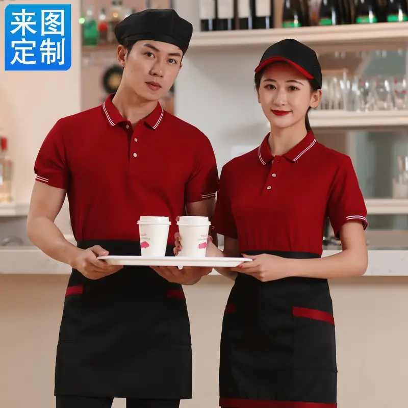 Men Red Polo T-Shirt Short Sleeve Workwear