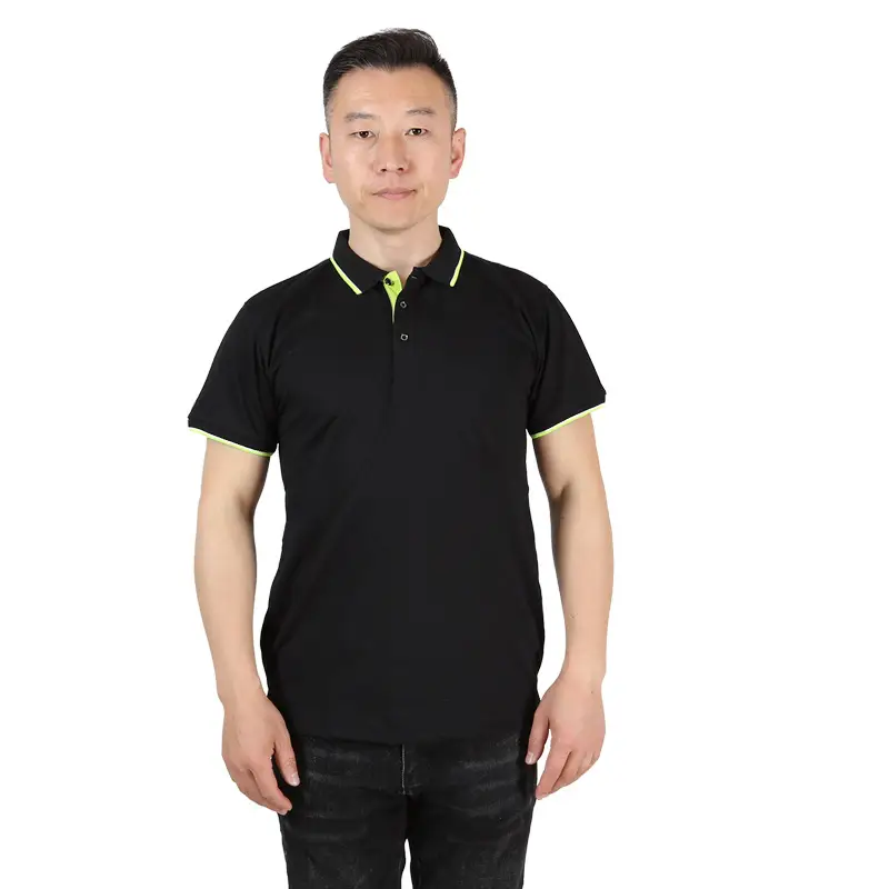 Men Collared Polo T-Shirt Blue Red Sleeve Trim