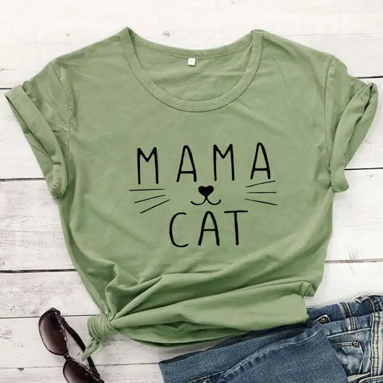 Mama Cat Print Grey T-Shirt Short Sleeve - Image 4
