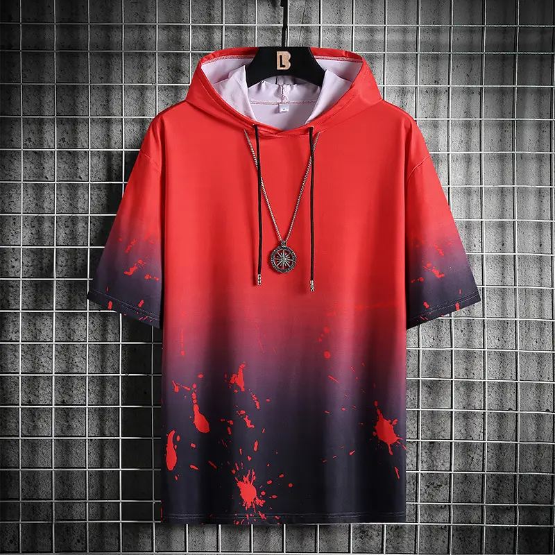 Men Gradient Drop Hoodie Shorts Set Blue White - Image 4