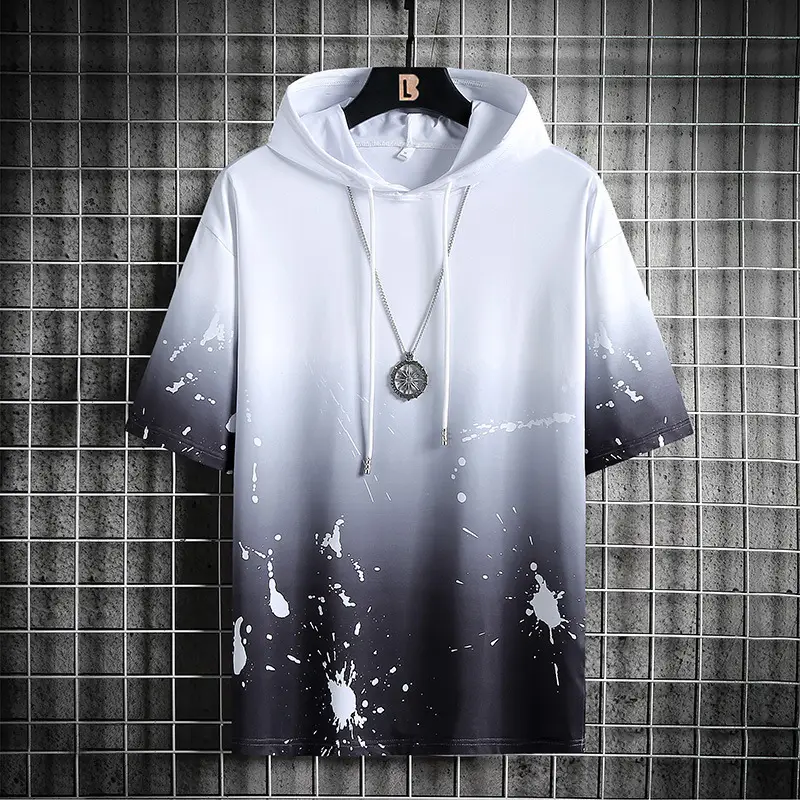 Men Gradient Drop Hoodie Shorts Set Blue White - Image 5
