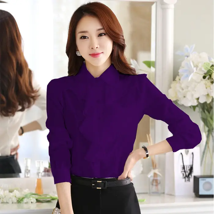 White Chiffon Ruffled Collar Shirt with Black Trousers - Image 5