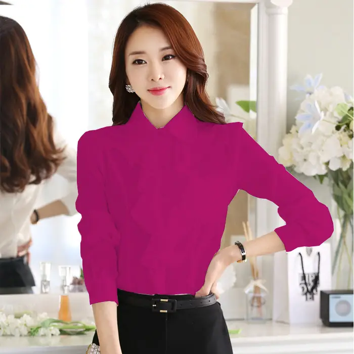 White Chiffon Ruffled Collar Shirt with Black Trousers - Image 6