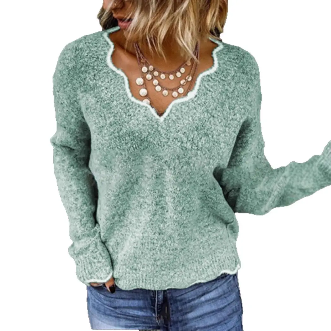 Women V-Neck Knitted Pullover Sweater Multi Color - Image 5