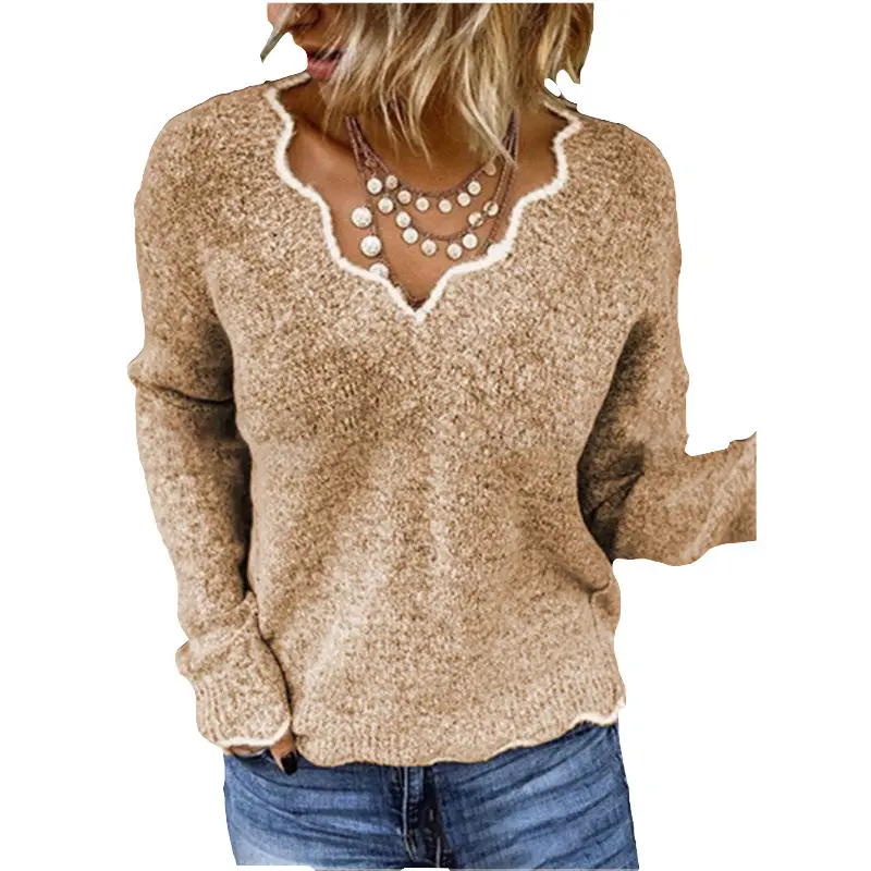 Women V-Neck Knitted Pullover Sweater Multi Color - Image 6