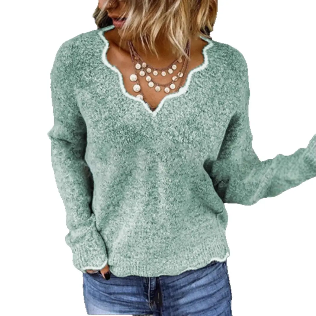 Women V-Neck Knitted Pullover Sweater Multi Color - Image 7