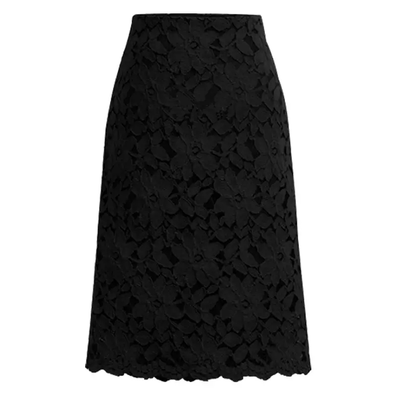 Black Lace Mid-Length Skirt Women's Spring New