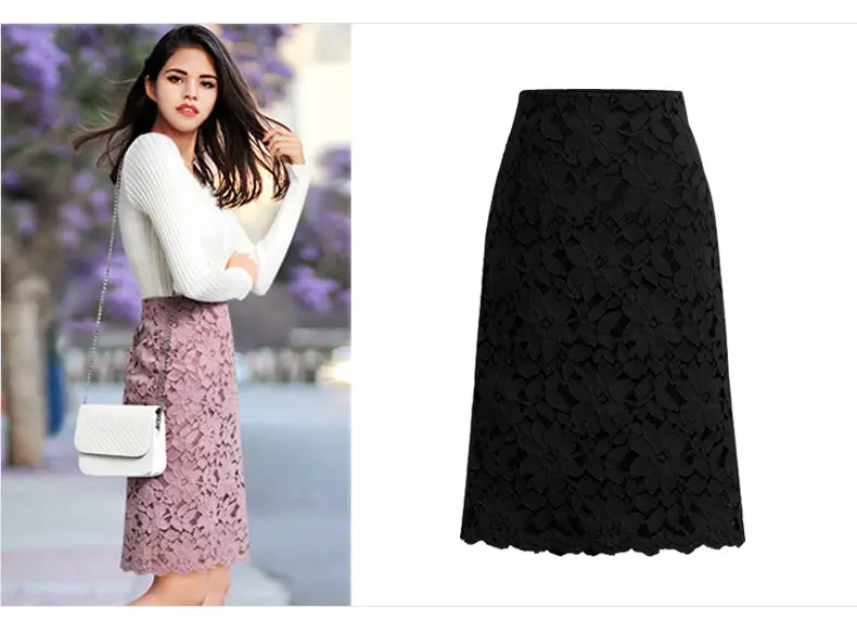 Black Lace Mid-Length Skirt Women's Spring New — feature 6