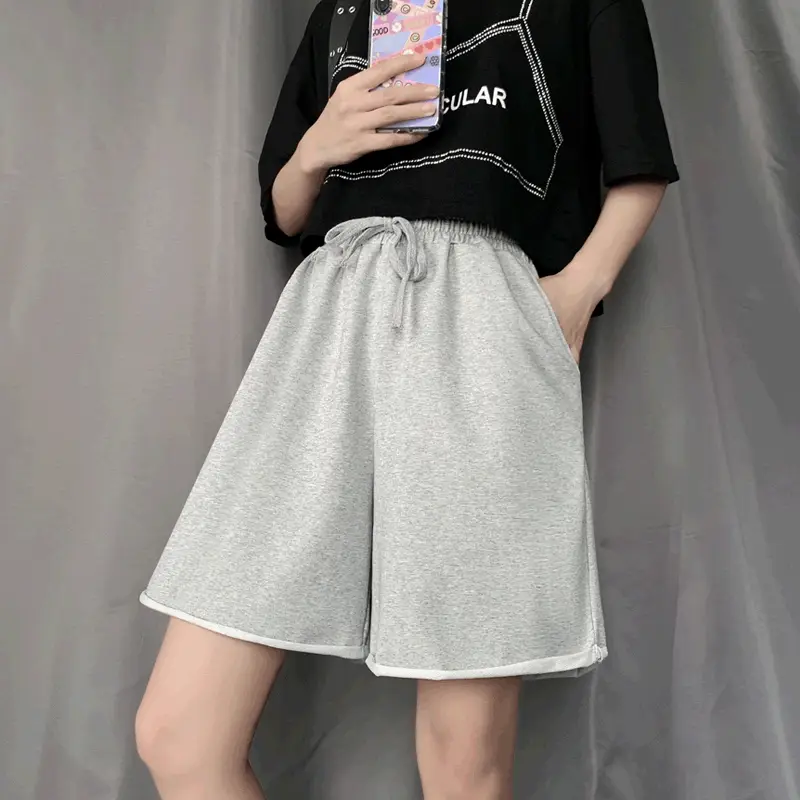 Women Cotton Five Point Shorts Black Summer Loose - Image 6