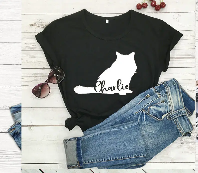 Charlie Cat Print Grey T-Shirt Short Sleeve - Image 2