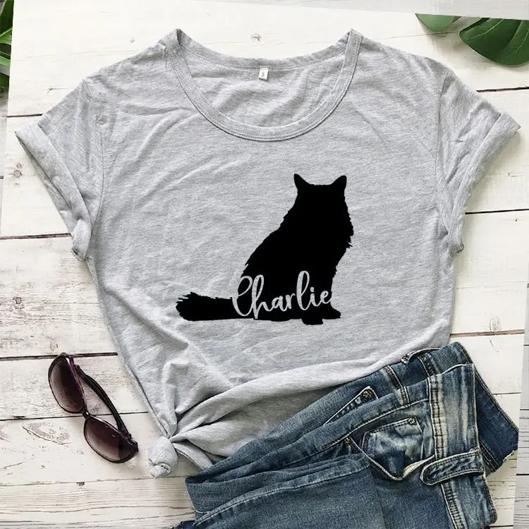 Charlie Cat Print Grey T-Shirt Short Sleeve - Image 3