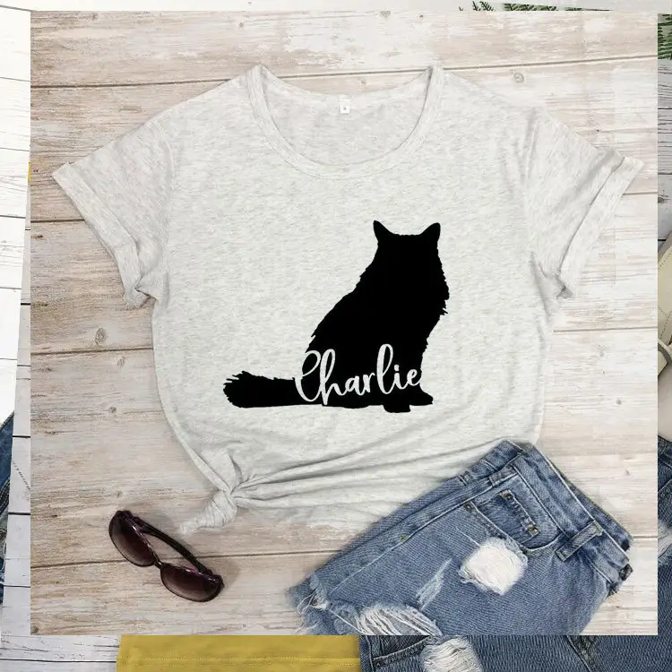Charlie Cat Print Grey T-Shirt Short Sleeve - Image 9