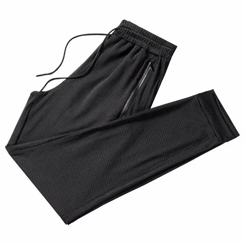 Men's Black Mesh Ice Silk Leg-Tie Pants - Image 2