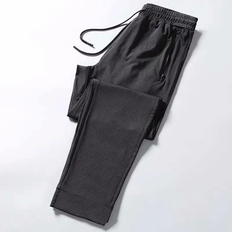 Men's Black Mesh Ice Silk Leg-Tie Pants - Image 5