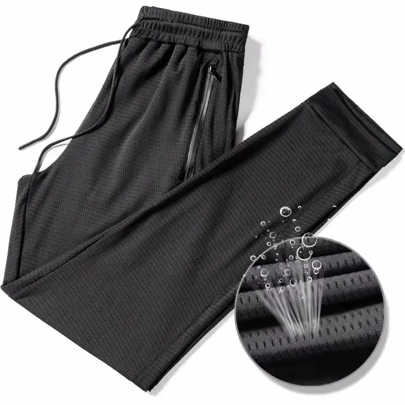 Men's Black Mesh Ice Silk Leg-Tie Pants - Image 6